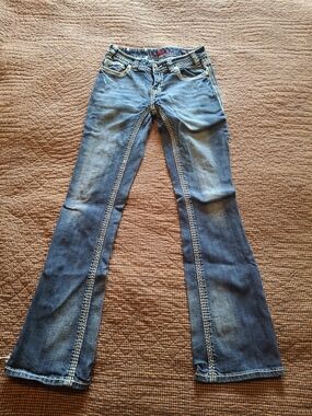Rock & Roll 27x34 Cowgirl Blue Boot Cut Jeans with Contrast Stitching